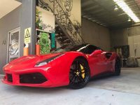 Ferrari 488 GTB black rims, trims, car parts and roof - custom paint and hydro dipping by Immersion Imaging, North Brisbane. Dipit Kustoms Mick Jones.