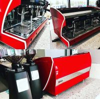 Custom DiBella Ferrari 488 red painted commercial coffee machine by Immersion Imaging, North Brisbane. Dipit Kustoms Mick Jones.