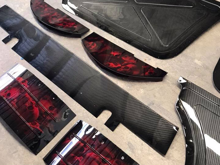 Hydro dipping - Carbon fiber spoiler and car parts. Hydrographic dipping by Immersion Imaging Brisbane.