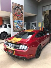 Custom paint gold stripes on Mustang by Immersion Imaging, North Brisbane. Dipit Kustoms Mick Jones.
