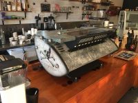 Custom painted commercial coffee machine for Skull and Bones Espresso Boutique by Immersion Imaging, North Brisbane. Dipit Kustoms Mick Jones.